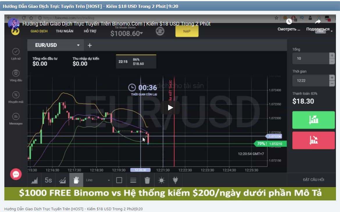 Hướng Dẫn Giao Dịch Trực Tuyến Trên [HOST] - Kiếm $18 USD Trong 2 Phút|9:20