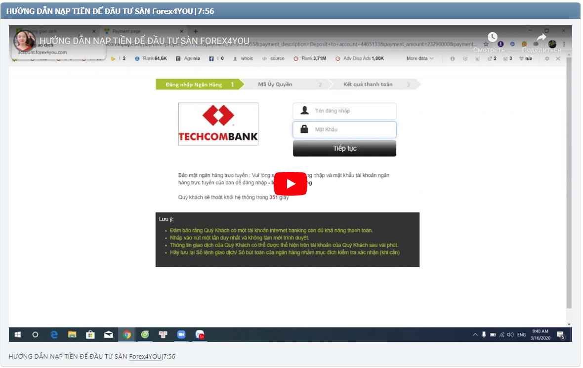 HƯỚNG DẪN NẠP TIỀN ĐỂ ĐẦU TƯ SÀN Forex4YOU|7:56