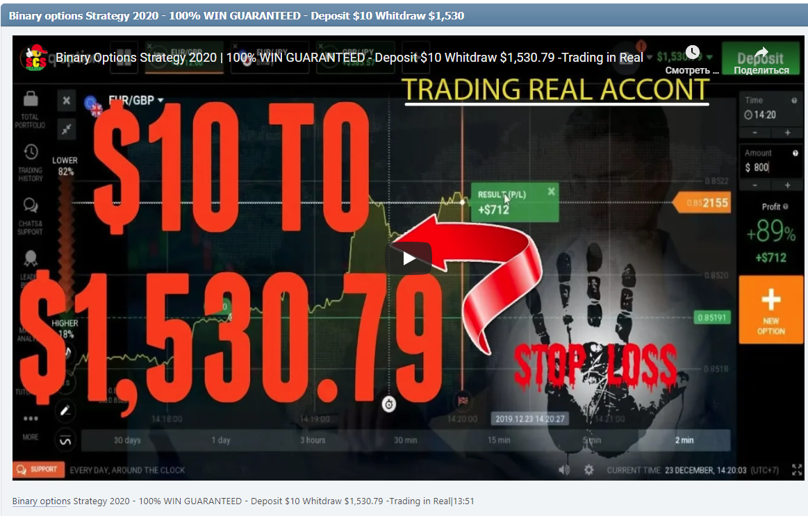 Binary options Strategy 2020 - 100% WIN GUARANTEED - Deposit $10 Whitdraw $1,530.79 -Trading in Real|13:51