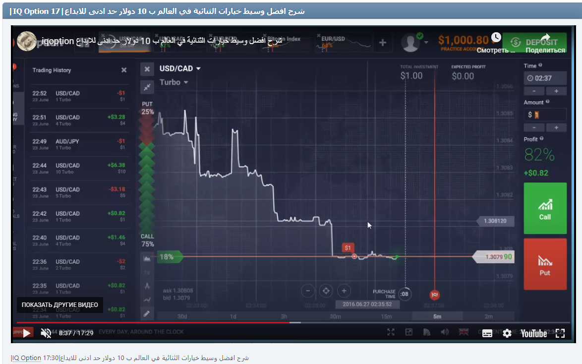 |IQ Option شرح افضل وسيط خيارات الثنائية في العالم ب 10 دولار حد ادنى للايداع|17:30