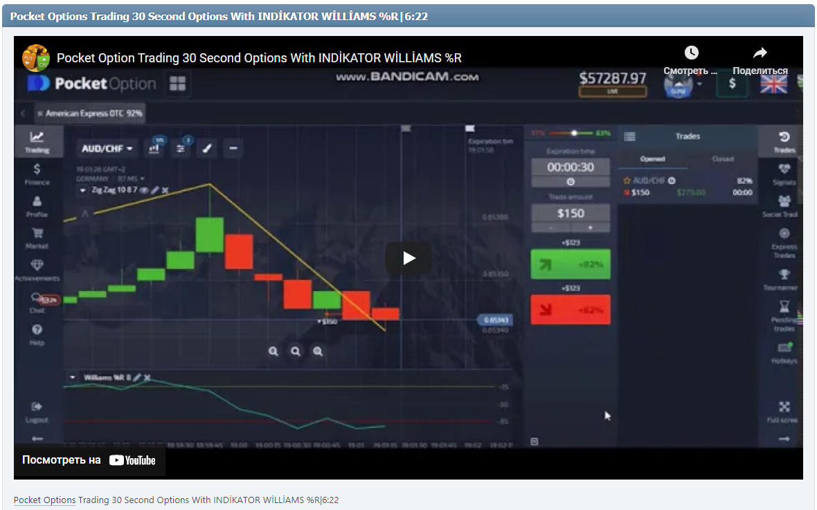 Pocket Options Trading 30 Second Options With INDİKATOR WİLLİAMS %R|6:22